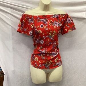 Monteau Red off the shoulder floral top.